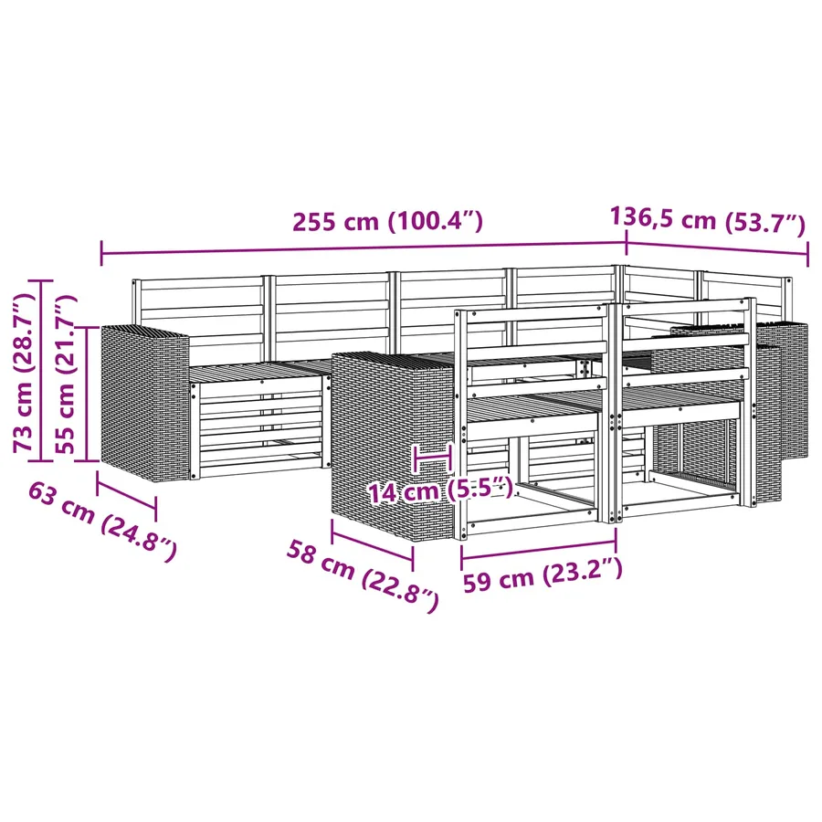 Ensemble de canapé d'angle 7 pcs Naturel - 6