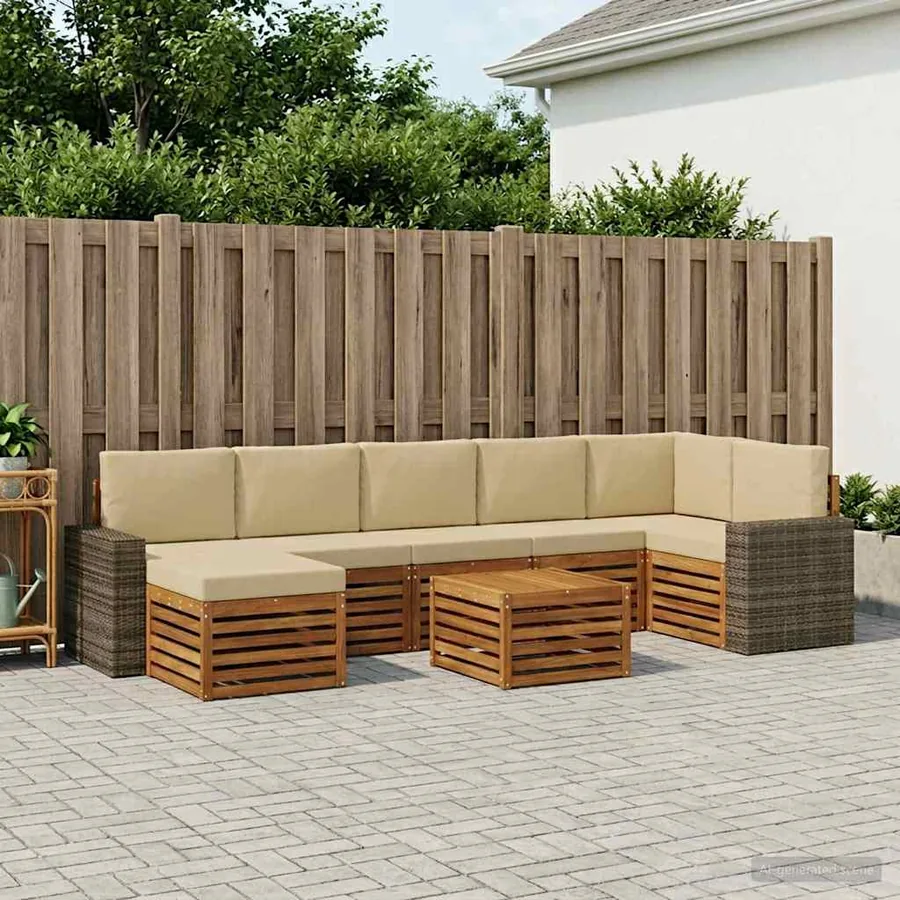 Ensemble de canapés d'extérieur 8 pcs Naturel et Beige