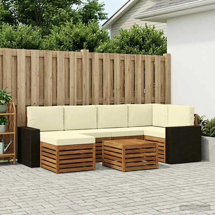 Ensemble de canapé d'angle avec coussin 7 pcs Naturel et Crème