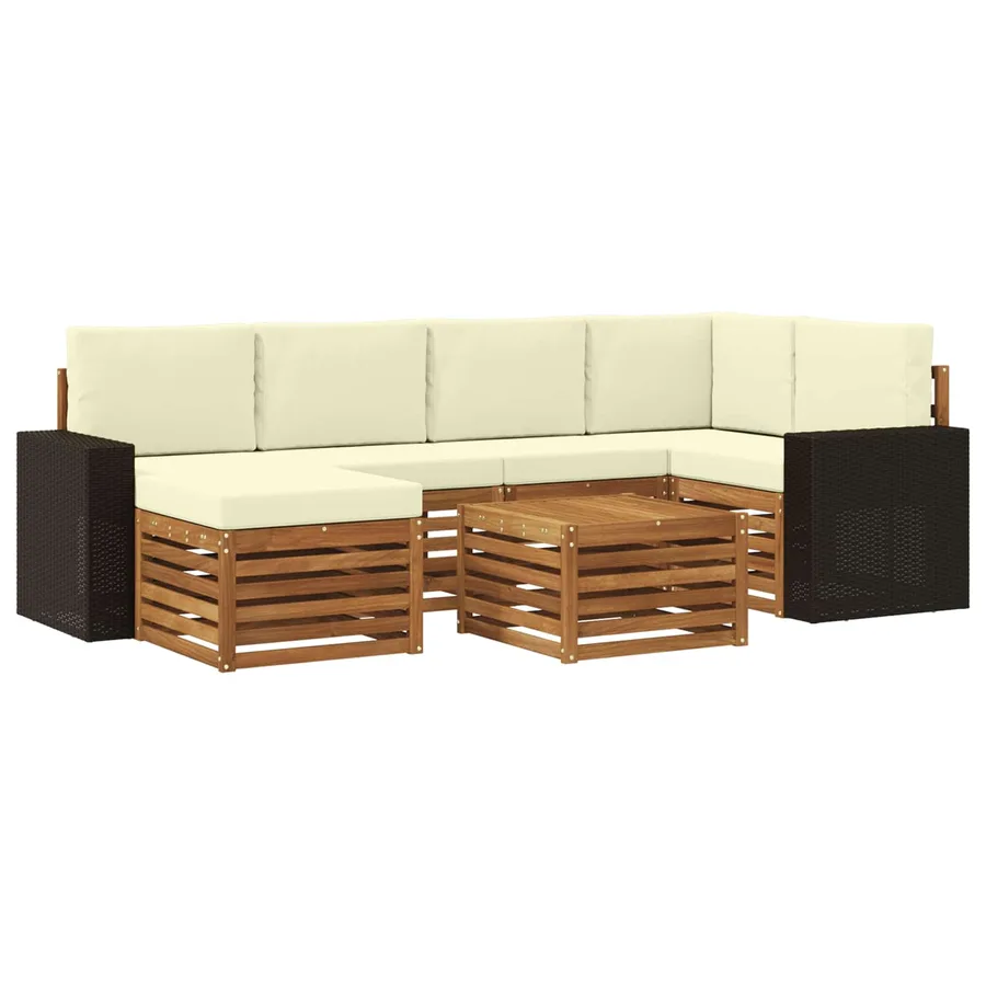 Ensemble de canapé d'angle avec coussin 7 pcs Naturel et Crème - 2