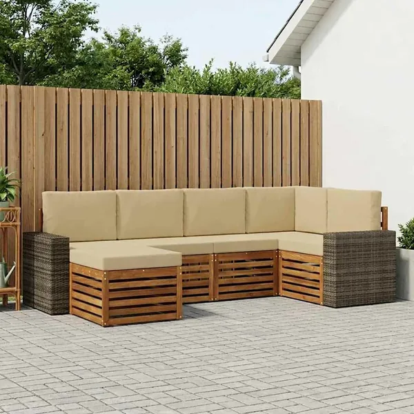 Ensemble de canapé d'angle avec coussin 6 pcs Naturel et Beige