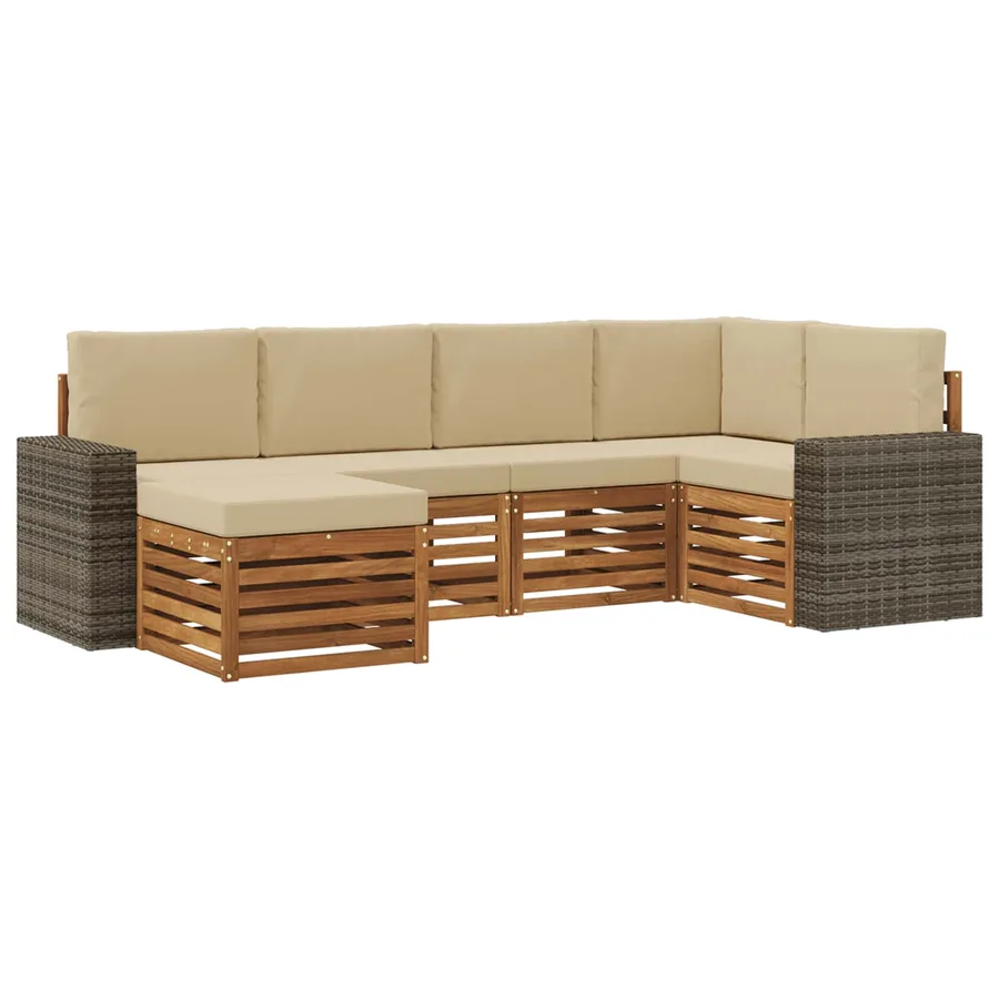 Ensemble de canapé d'angle avec coussin 6 pcs Naturel et Beige - 2