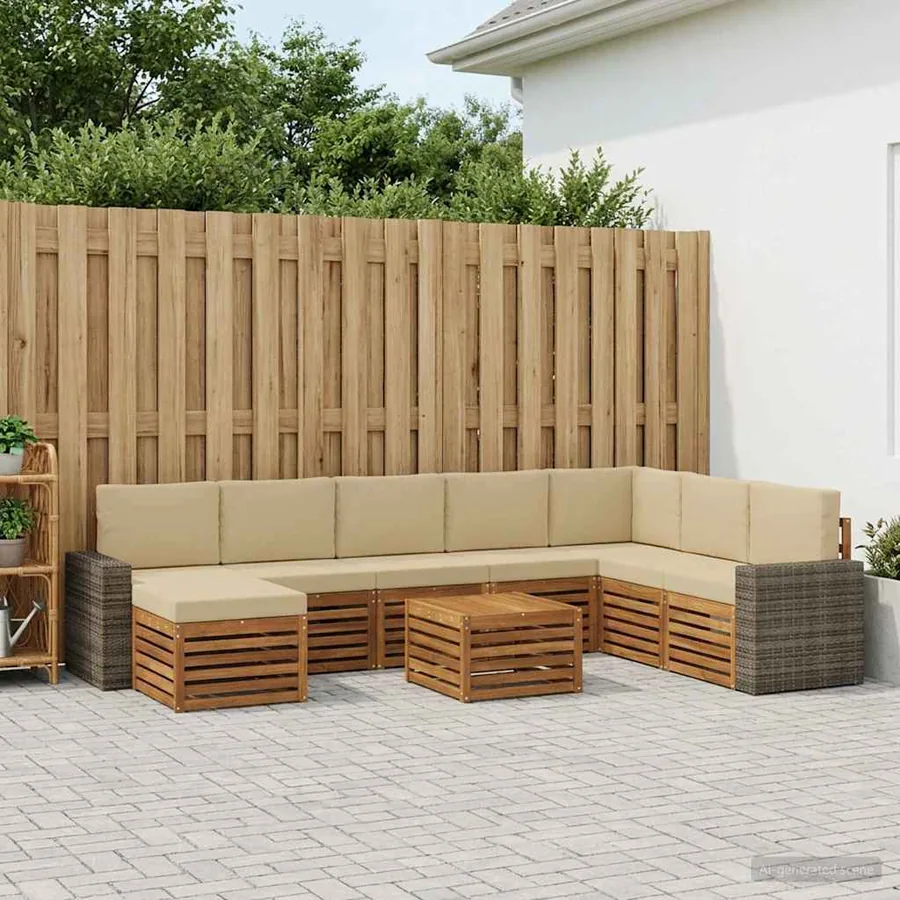 Ensemble de canapés d'extérieur 9 pcs Naturel et Beige