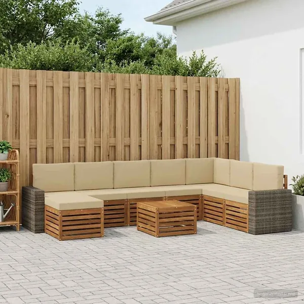 Ensemble de canapés d'extérieur 9 pcs Naturel et Beige