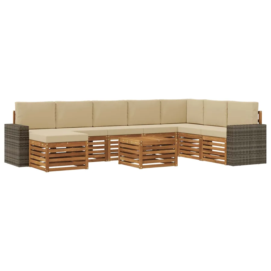 Ensemble de canapés d'extérieur 9 pcs Naturel et Beige - 2