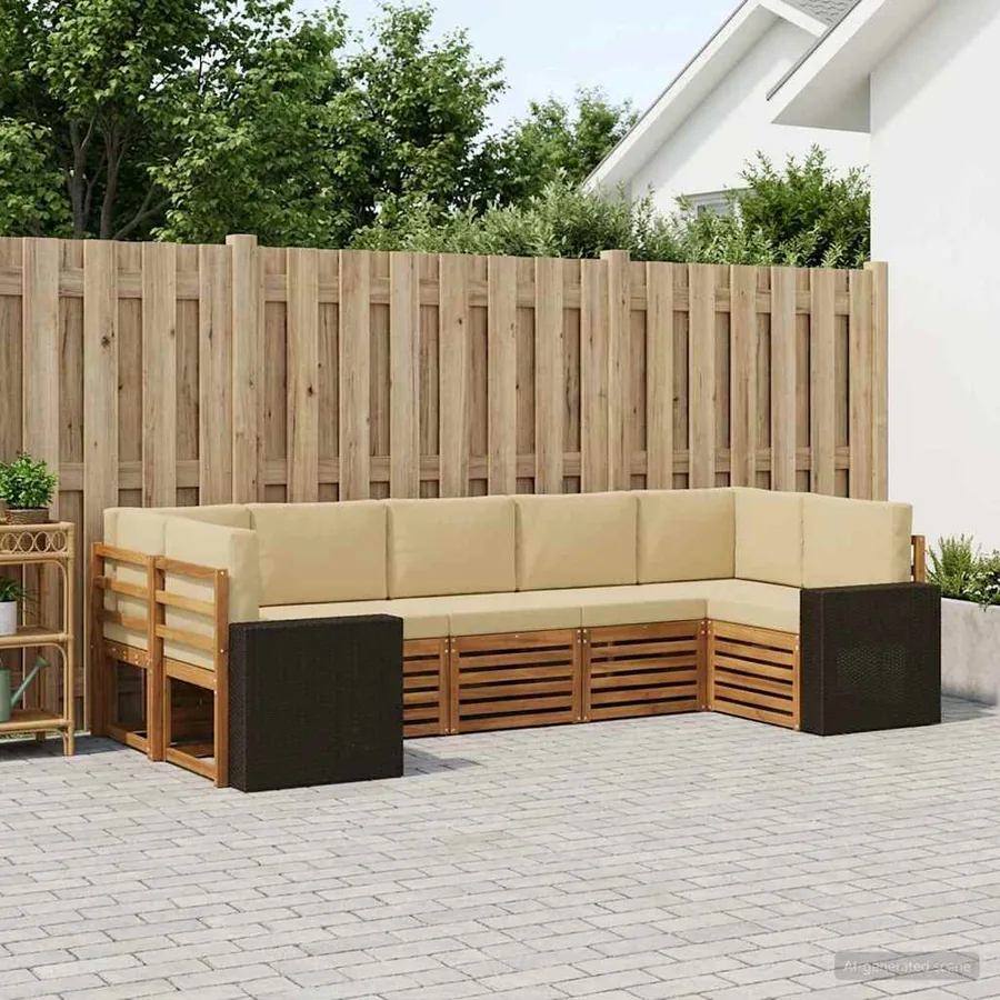 Ensemble de canapé d'angle 7 pcs Naturel et Beige Polyester