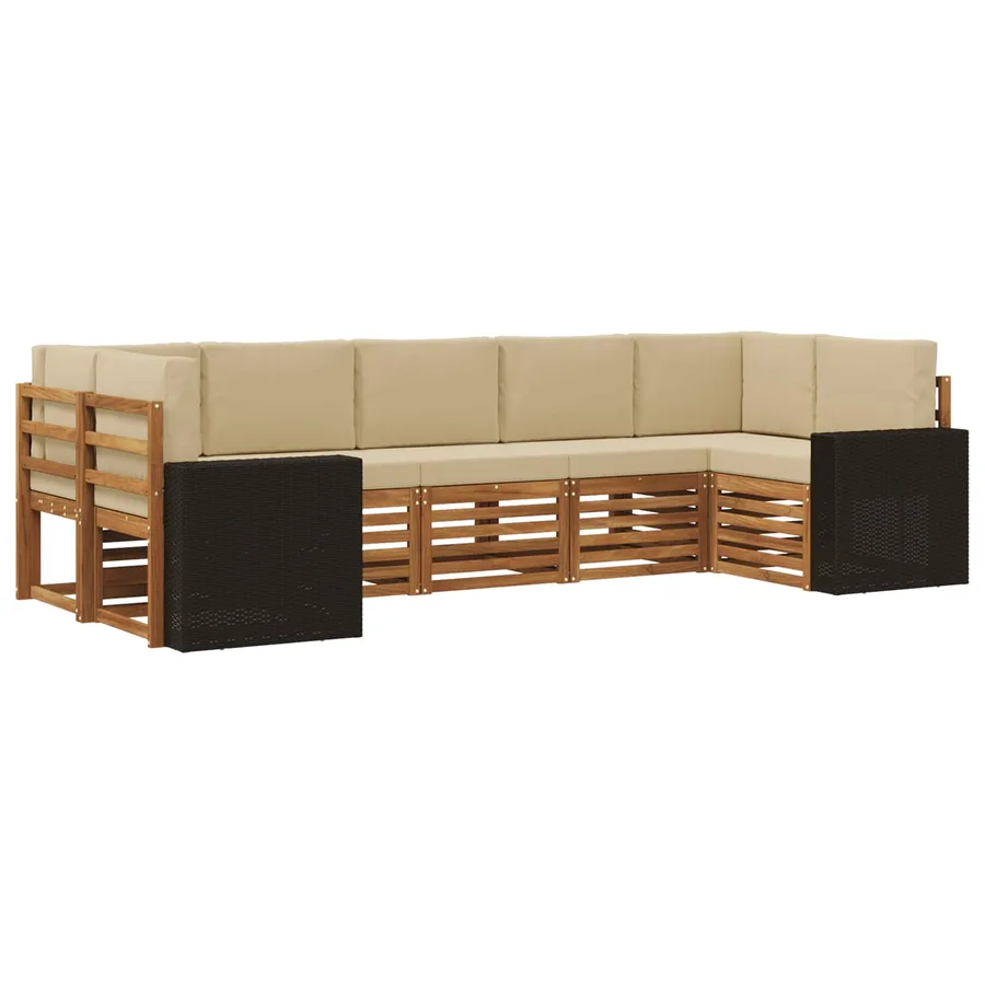 Ensemble de canapé d'angle 7 pcs Naturel et Beige Polyester - 2