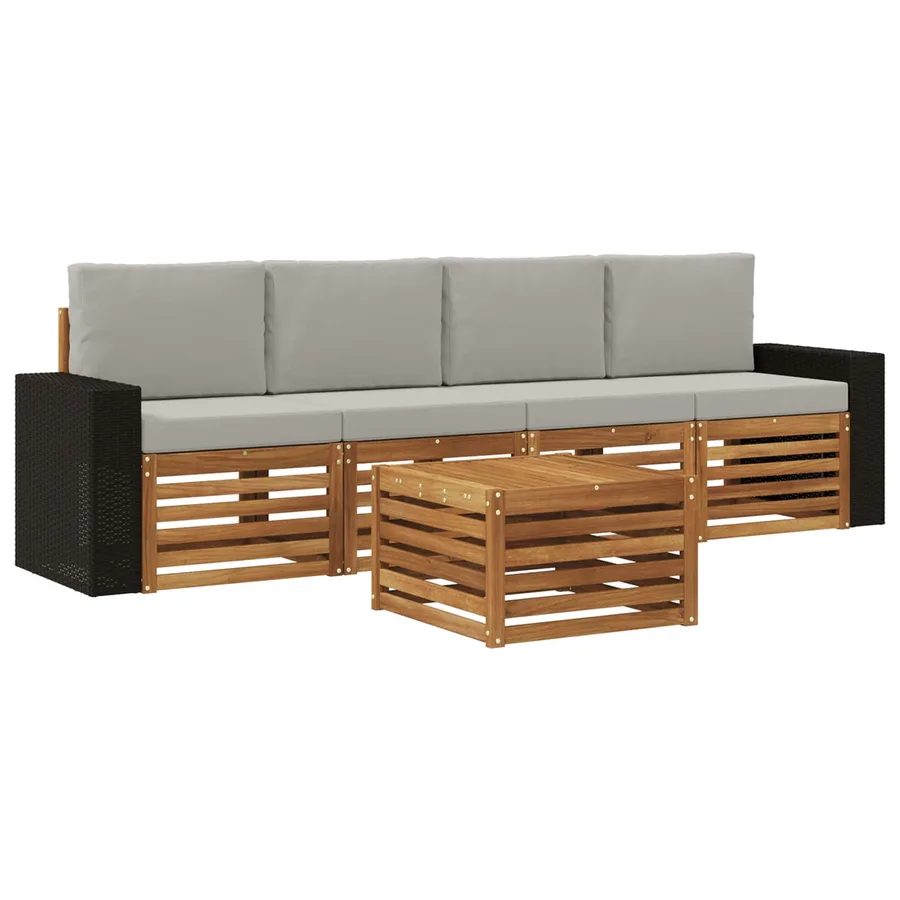 Ensemble de canapés d'extérieur 5 pcs Naturel et gris clair - 2