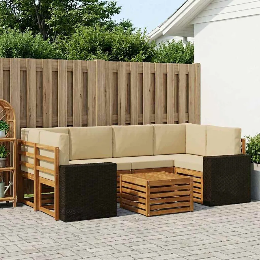 Ensemble de canapés d'extérieur 7 pcs Naturel et Beige