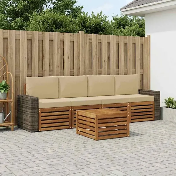 Ensemble de canapés d'extérieur 5 pcs Naturel et Beige