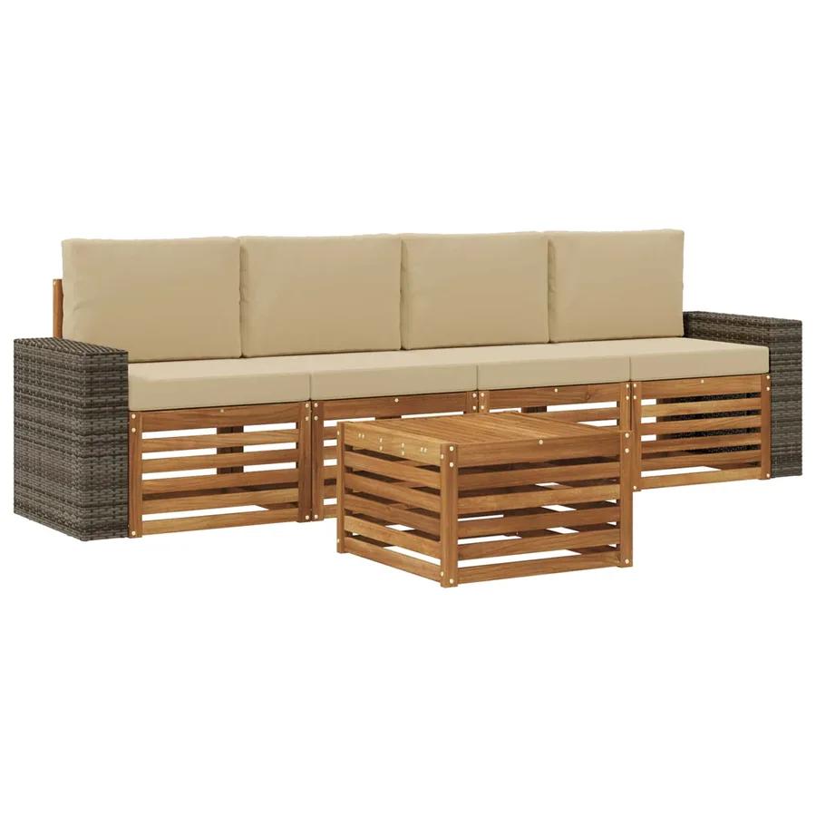Ensemble de canapés d'extérieur 5 pcs Naturel et Beige - 2