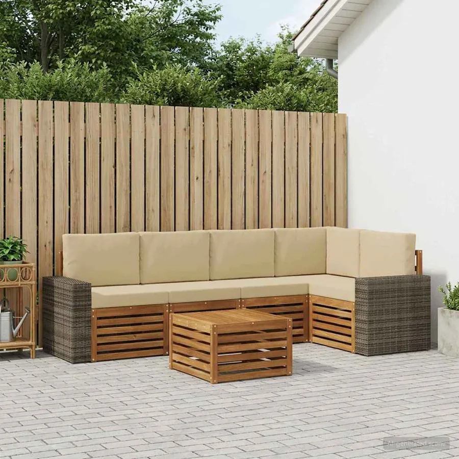 Ensemble de canapé d'angle avec coussin 6 pcs Naturel et Beige