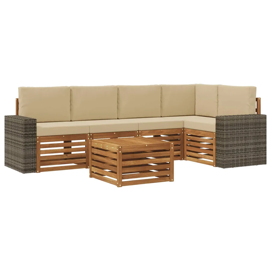 Ensemble de canapé d'angle avec coussin 6 pcs Naturel et Beige - 2