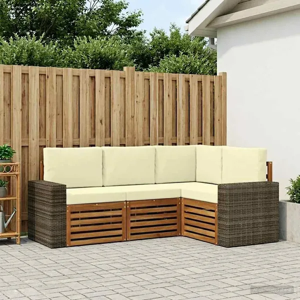Ensembles de canapés avec coussin 4 pcs Bois d'Acacia Massif