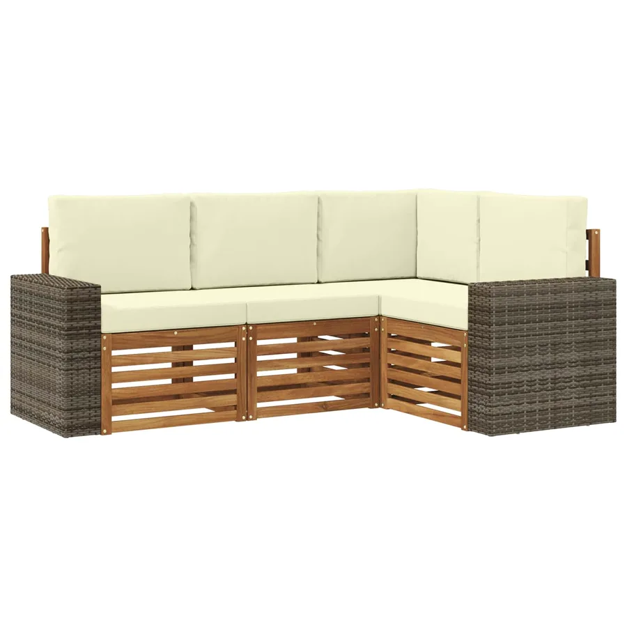 Ensembles de canapés avec coussin 4 pcs Bois d'Acacia Massif - 2