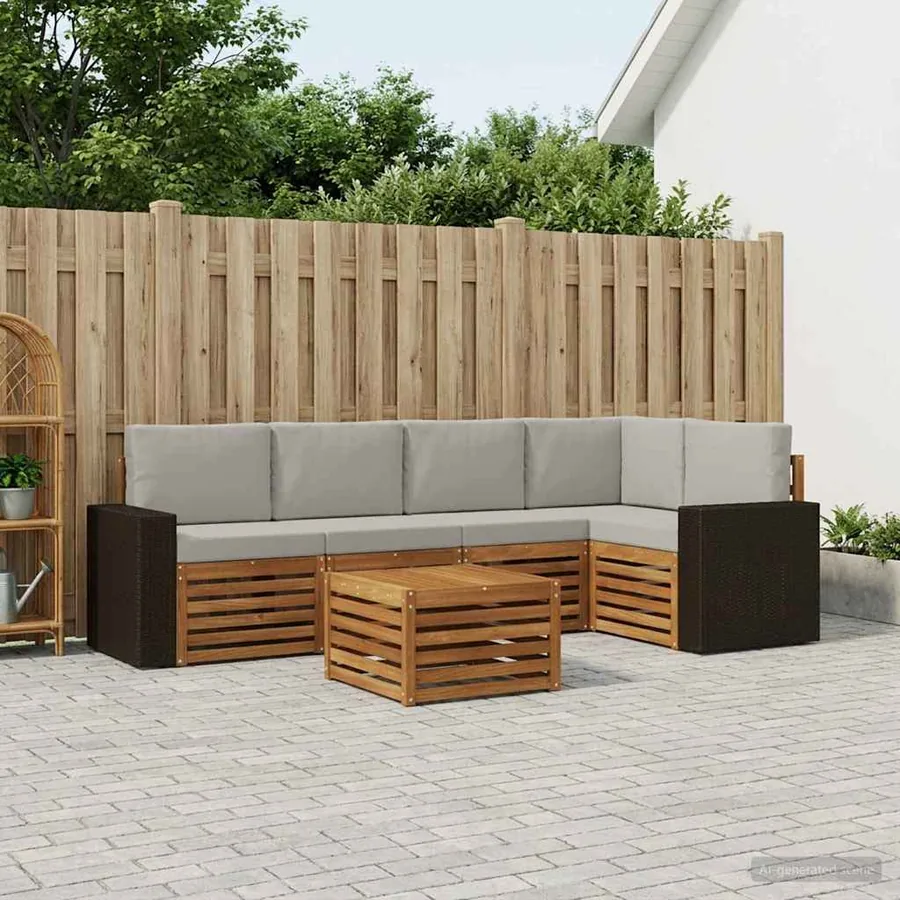 Ensemble de canapé d'angle 6 pcs Naturel et gris clair