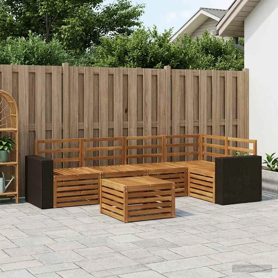 Ensemble de canapé d'angle 6 pcs Naturel Bois d'Acacia Massif