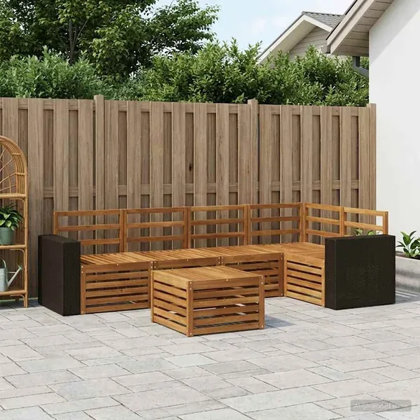Ensemble de canapé d'angle 6 pcs Naturel Bois d'Acacia Massif
