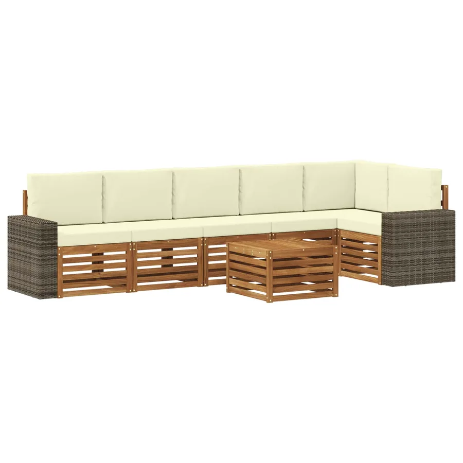 Ensemble de canapé d'angle avec coussin 7 pcs Naturel et Crème - 2