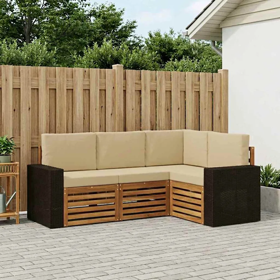 Ensembles de canapés avec coussin 4 pcs Bois d'Acacia Massif