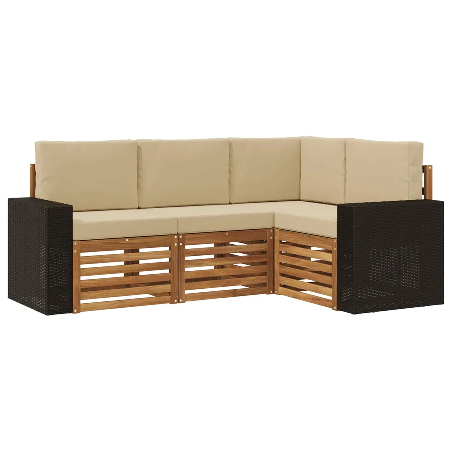 Ensembles de canapés avec coussin 4 pcs Bois d'Acacia Massif - 2