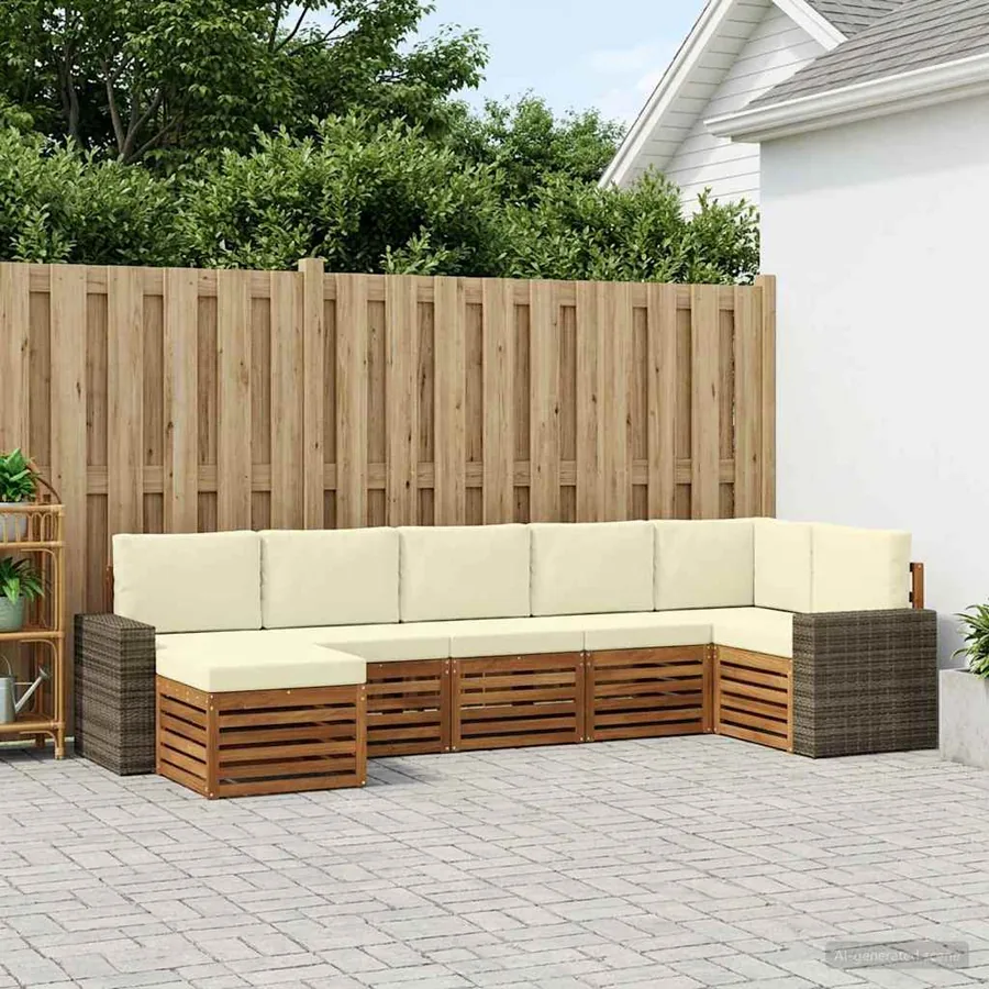 Ensemble de canapé d'angle avec coussin 7 pcs Naturel et Crème