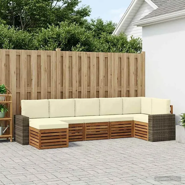 Ensemble de canapé d'angle avec coussin 7 pcs Naturel et Crème