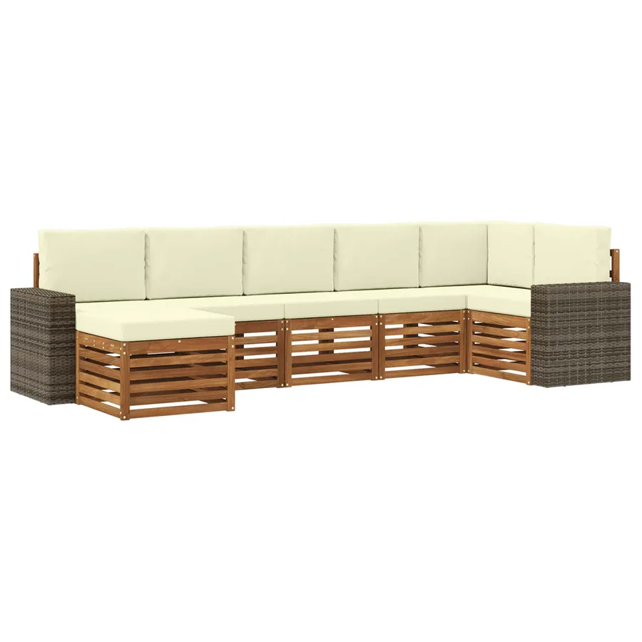 Ensemble de canapé d'angle avec coussin 7 pcs Naturel et Crème - 2