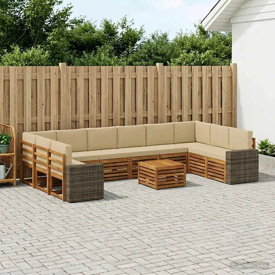Ensemble de canapés d'extérieur 11 pcs Naturel et Beige