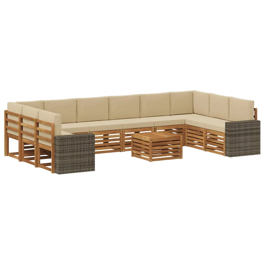 Ensemble de canapés d'extérieur 11 pcs Naturel et Beige - 2