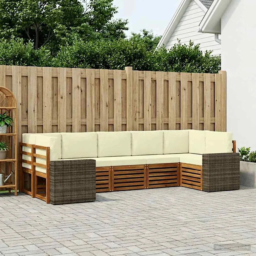 Ensemble de canapé d'angle 7 pcs Naturel et Crème Polyester