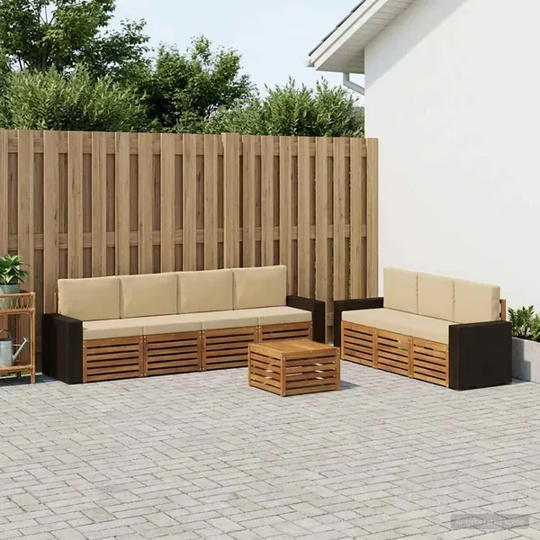 Ensembles de canapés avec coussin 8 pcs Bois d'Acacia Massif