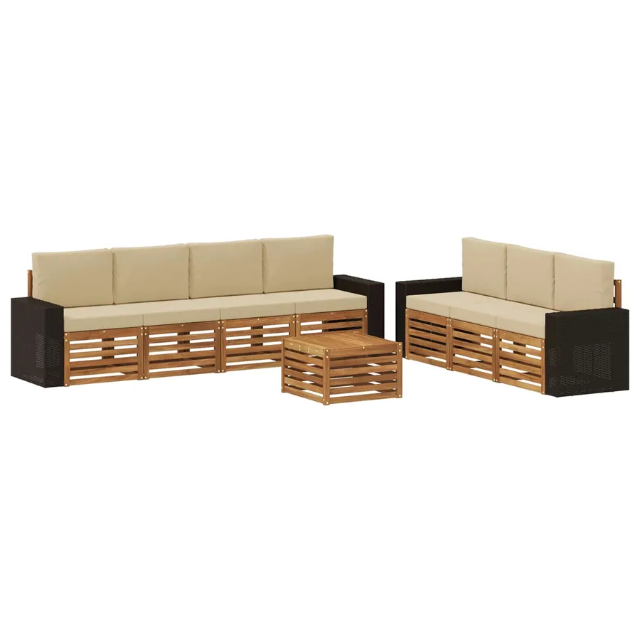 Ensembles de canapés avec coussin 8 pcs Bois d'Acacia Massif - 2
