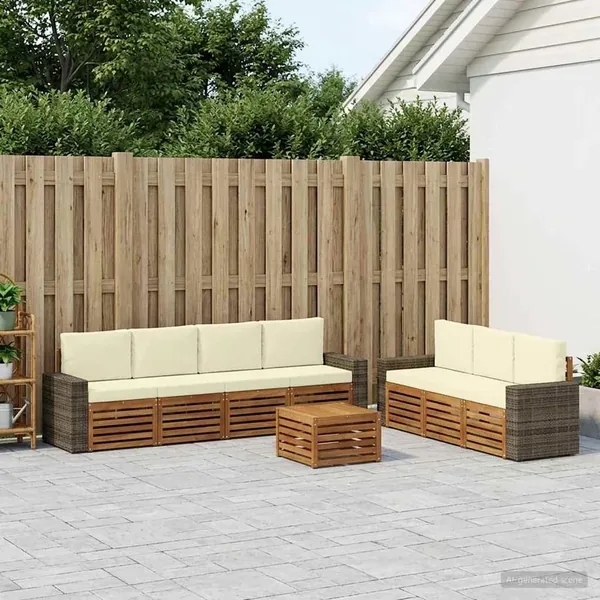 Ensembles de canapés avec coussin 8 pcs Bois d'Acacia Massif