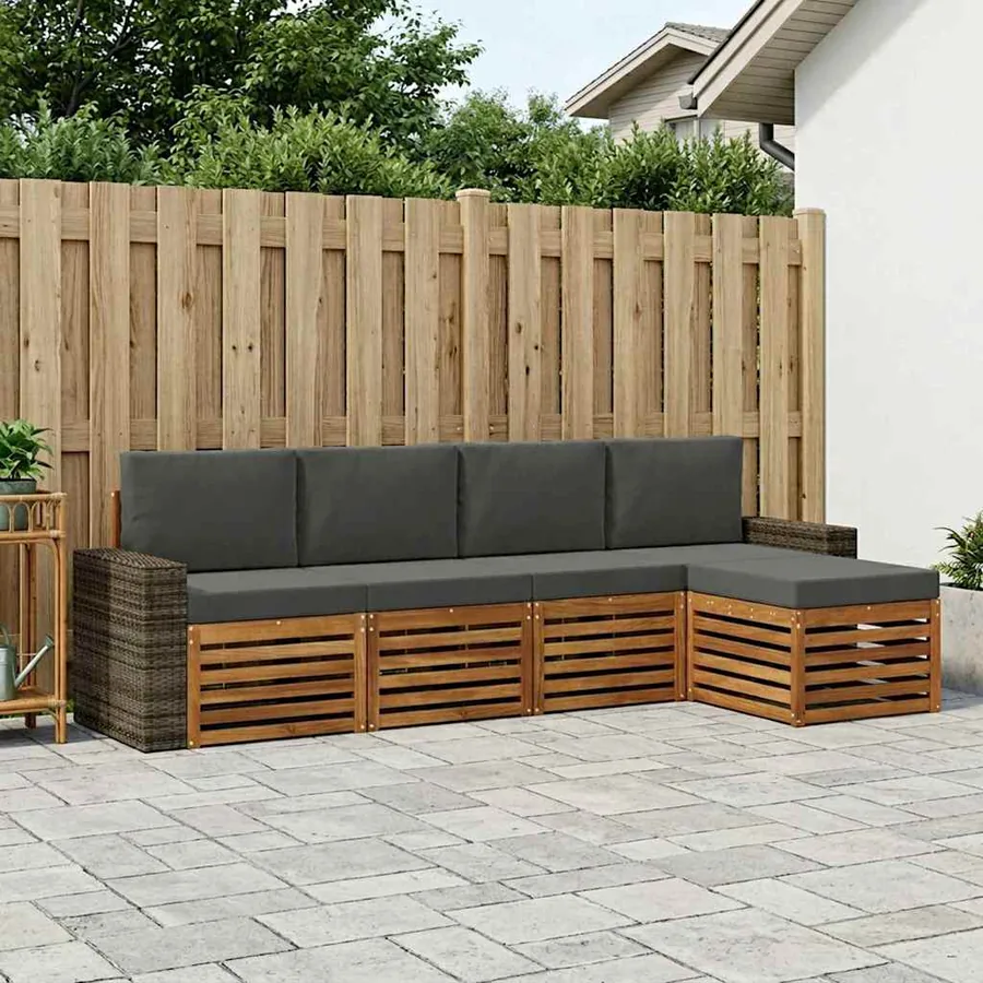 Ensemble de canapés d'extérieur 5 pcs Naturel et Anthracite