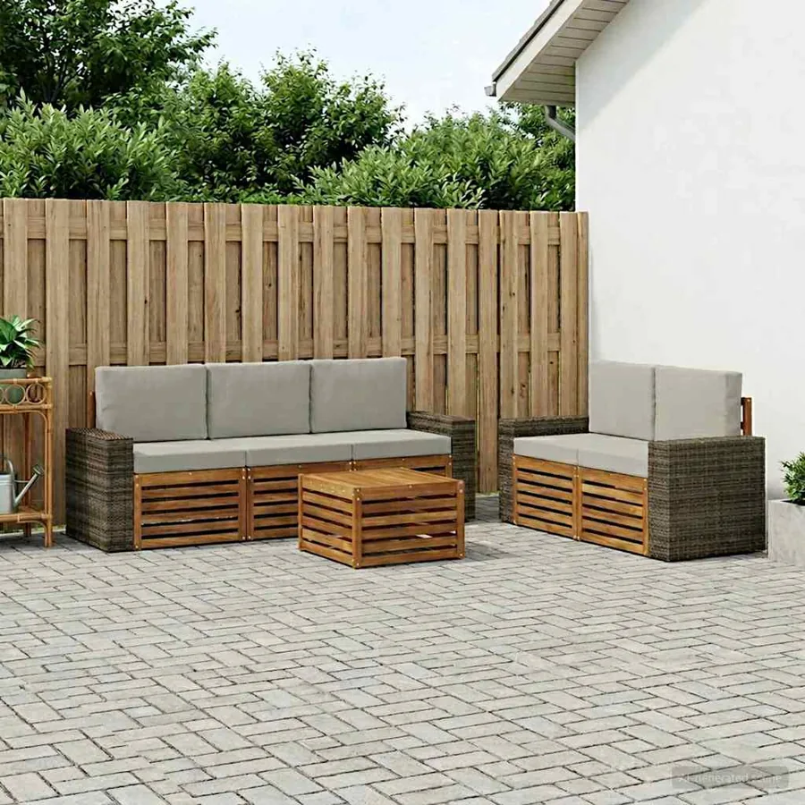 Ensembles de canapés avec coussin 6 pcs Bois d'Acacia Massif