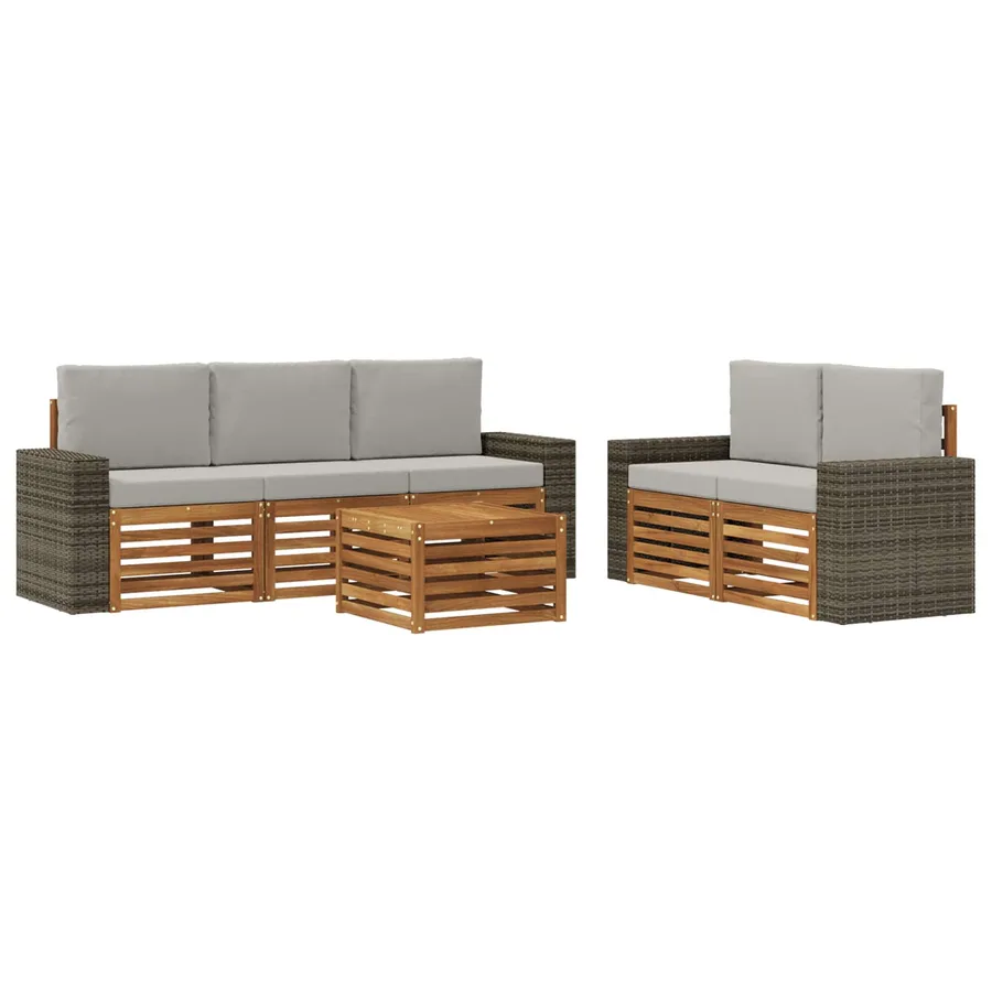 Ensembles de canapés avec coussin 6 pcs Bois d'Acacia Massif - 2