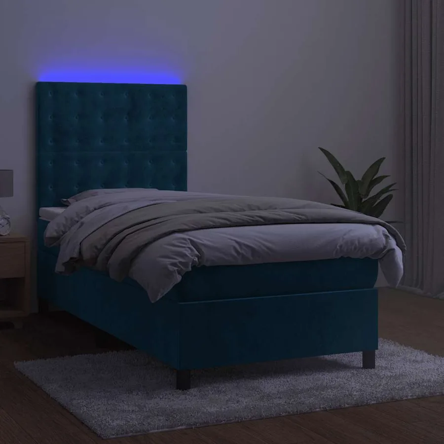 Sommier à lattes de lit et matelas et LED Bleu foncé 80x200 cm - 4