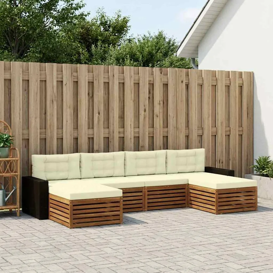 Ensembles de canapés avec coussin 6 pcs Bois d'Acacia Massif