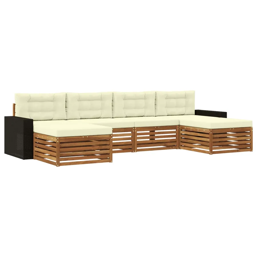 Ensembles de canapés avec coussin 6 pcs Bois d'Acacia Massif - 2