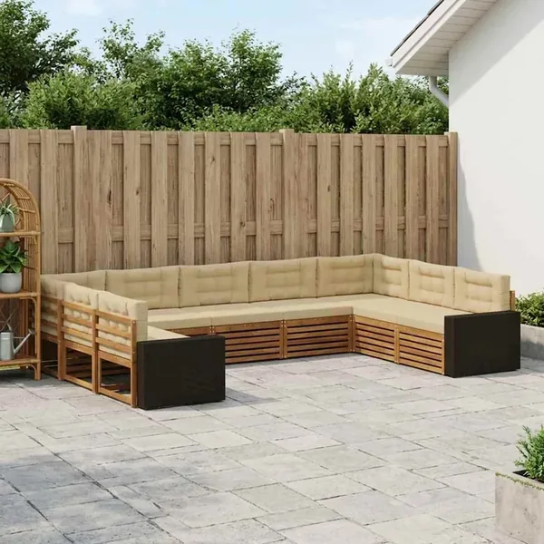 Ensemble de canapés d'extérieur 9 pcs Naturel et Beige