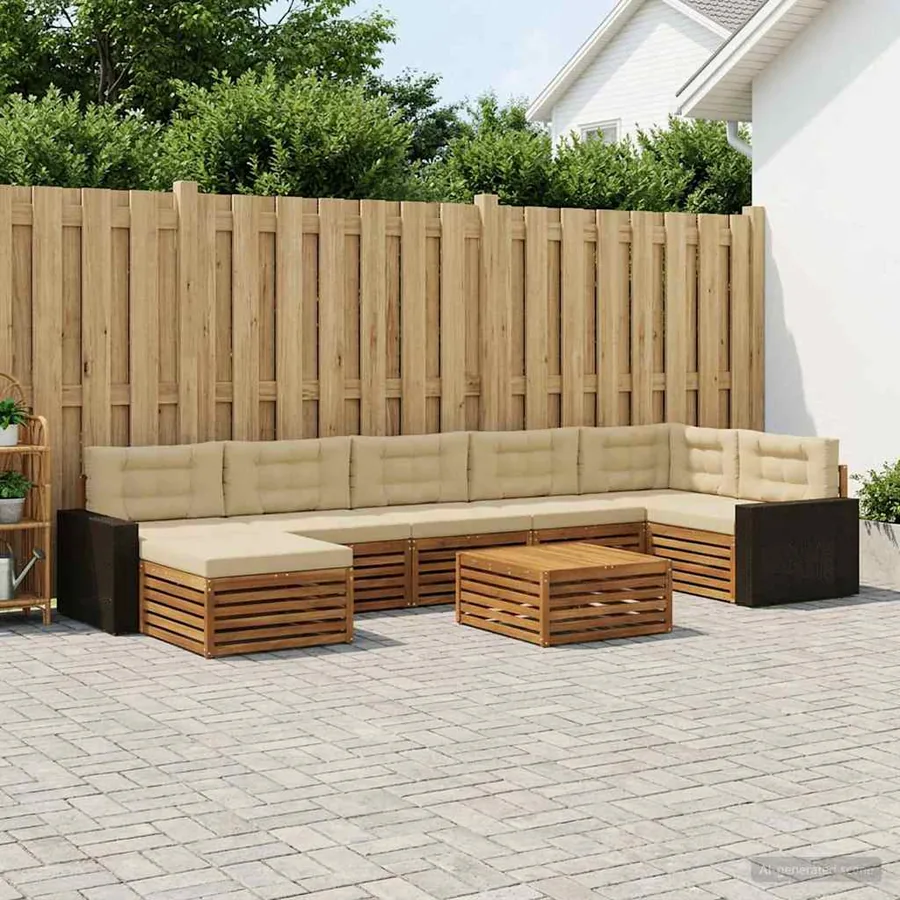 Ensemble de canapés d'extérieur 8 pcs Naturel et Beige