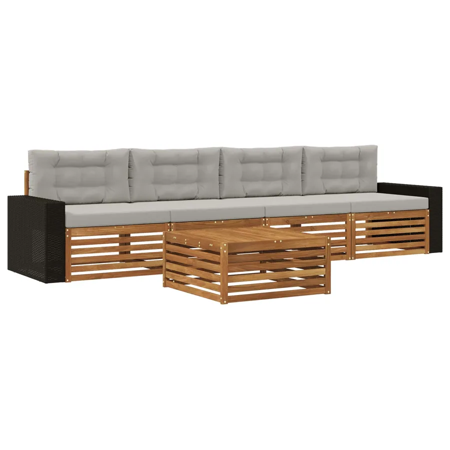 Ensemble de canapés d'extérieur 5 pcs Naturel et gris clair - 2