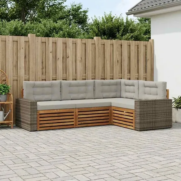 Ensemble de canapés d'extérieur 4 pcs Naturel et gris clair