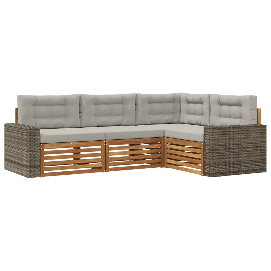 Ensemble de canapés d'extérieur 4 pcs Naturel et gris clair - 2