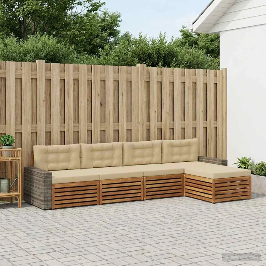 Ensemble de canapés d'extérieur 5 pcs Naturel et Beige