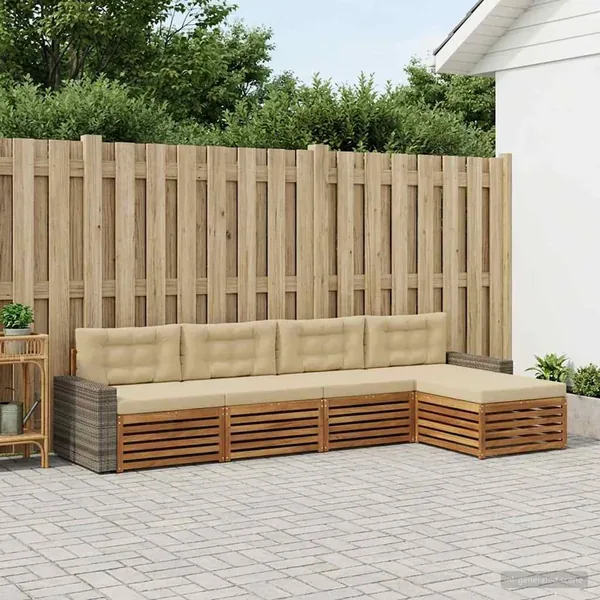Ensemble de canapés d'extérieur 5 pcs Naturel et Beige