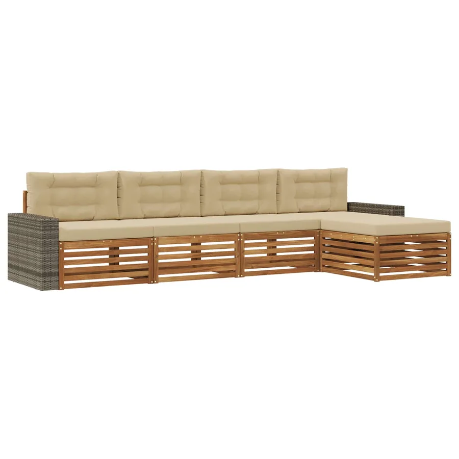 Ensemble de canapés d'extérieur 5 pcs Naturel et Beige - 2