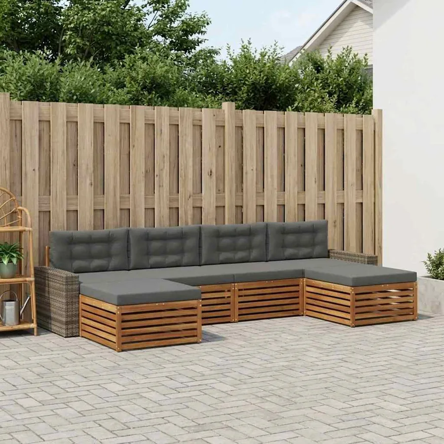 Ensembles de canapés avec coussin 6 pcs Bois d'Acacia Massif