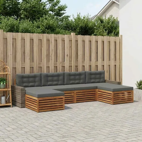 Ensembles de canapés avec coussin 6 pcs Bois d'Acacia Massif